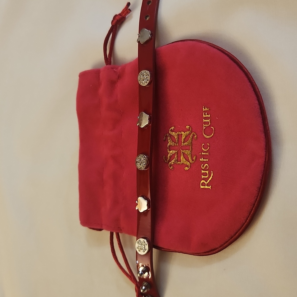 Rustic Cuff Red Bracelet With Silver Details - image 4